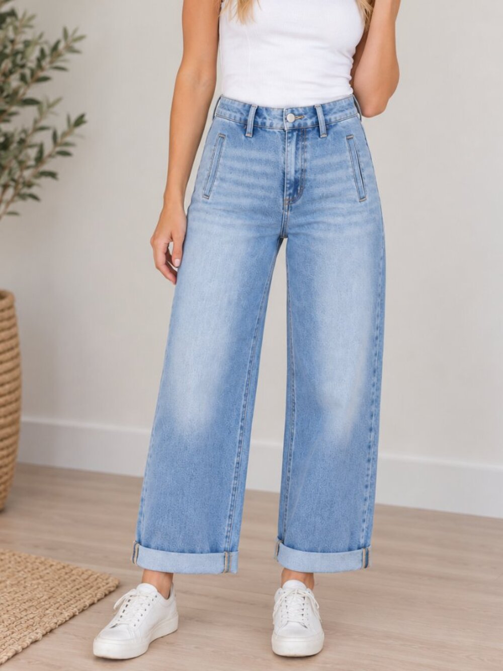 694. RISEN Slouchy Barrel Roll Up Jeans